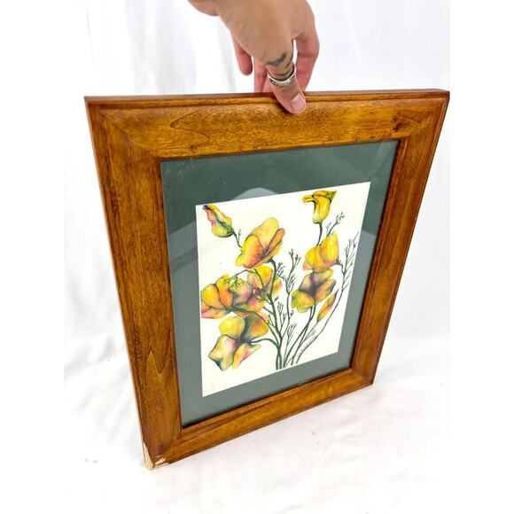 Poppies Watercolor Painting Wall Decor Orange Flower Art Signed & Framed - Picture 14 of 14